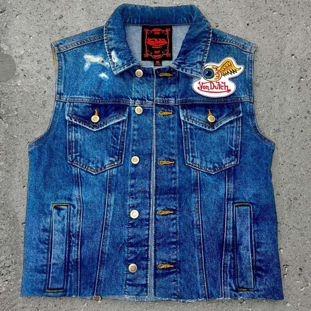 Y2K Denim Von Dutch Vtg. Style Patchwork Trucker Vest